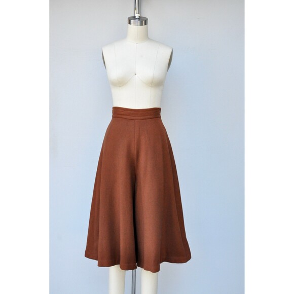 50s Brown High Waist Skort - High Waisted PantSkirt - Wool Skort Pants Skirt XXS - Picture 6 of 10